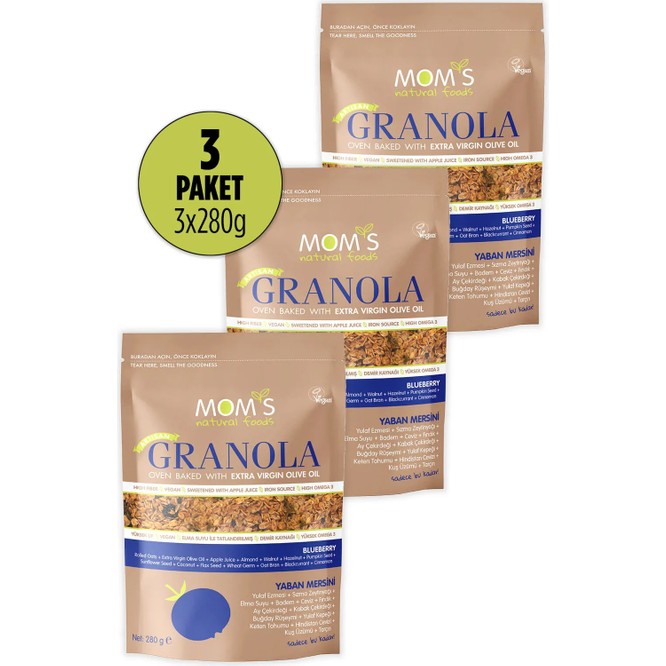 Mom's Natural Foods 3'lü Yaban Mersini Granola 840 gr Meyveli Sağlıklı Atıştırmalık