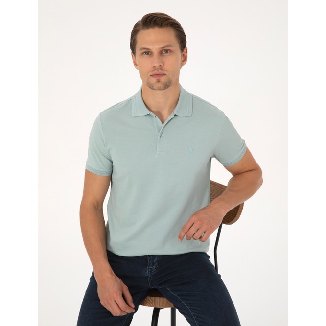 Pierre Cardin Erkek Koyu Mint Slim Fit %100 Pamuk Kıvrılmaz Düğmeli Polo Yaka Basic Tişört 50325323-VR152