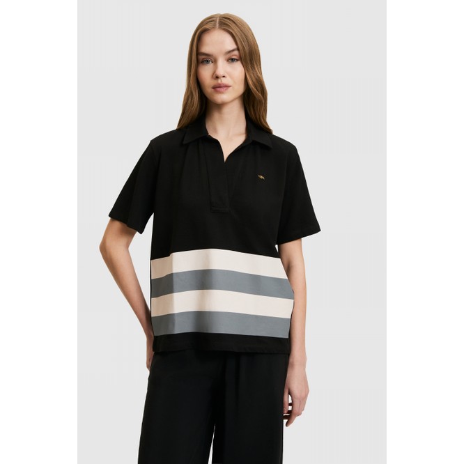 U.S. Polo Assn. Kadın Siyah Polo Yaka Tişört 50319995-VR046