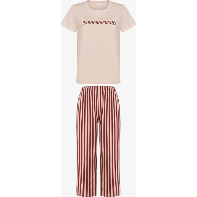 Penti Pastel Bej Buongiorno Kapri Çizgili Kısa Kollu Pijama Takımı