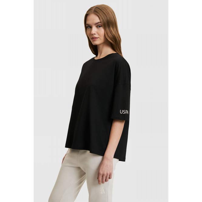 U.S. Polo Assn. Kadın Siyah Bisiklet Yaka Tişört 50323529-VR046