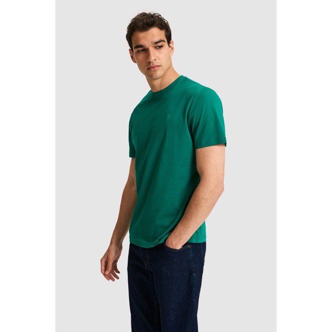 U.S. Polo Assn. Erkek Regular Fit Bisiklet Yaka Koyu Yeşil Basic Tişört 50326953-VR079