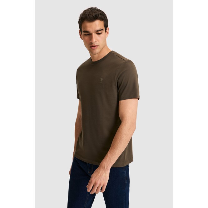 U.S. Polo Assn. Erkek Regular Fit Bisiklet Yaka Koyu Haki Basic Tişört 50326953-VR111