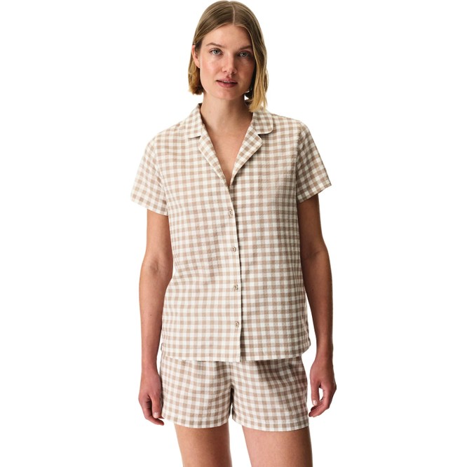Penti Latte Bej Gingham Pötikare Desenli Kısa Kollu Gömlek Şort Pijama Takımı