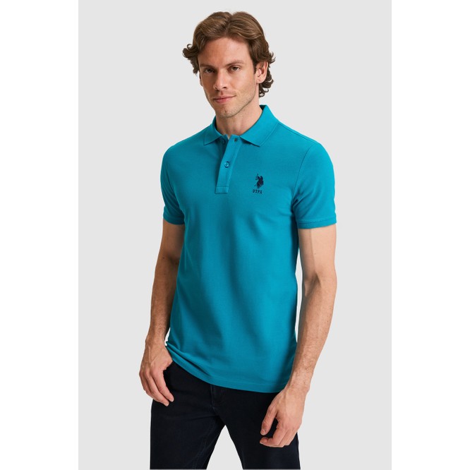 U.S. Polo Assn. Erkek Slim Fit Polo Yaka Petrol Basic Tişört 50326920-VR102