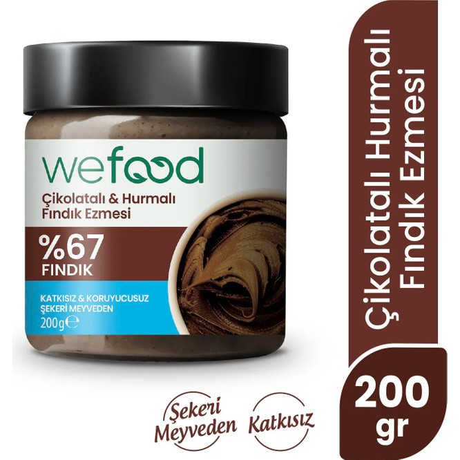 Wefood 200 gr Çikolatalı Hurmalı Fındık Ezmesi %67 Fındık Glutensiz ve Sağlıklı Atıştırmalık