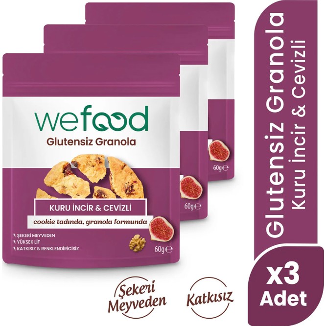 Wefood Glutensiz Granola Kuru İncir & Cevizli 60 gr 3'Lü