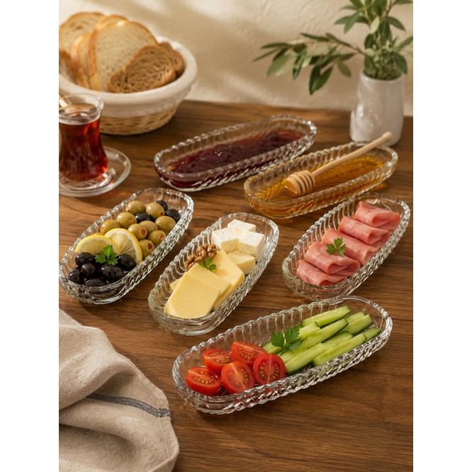 Yzhome 6'lı Cam Kayık Tabak 19 cm Kahvaltılık Sunum Tabağı Seti Şeffaf Malzeme ile Dayanıklı