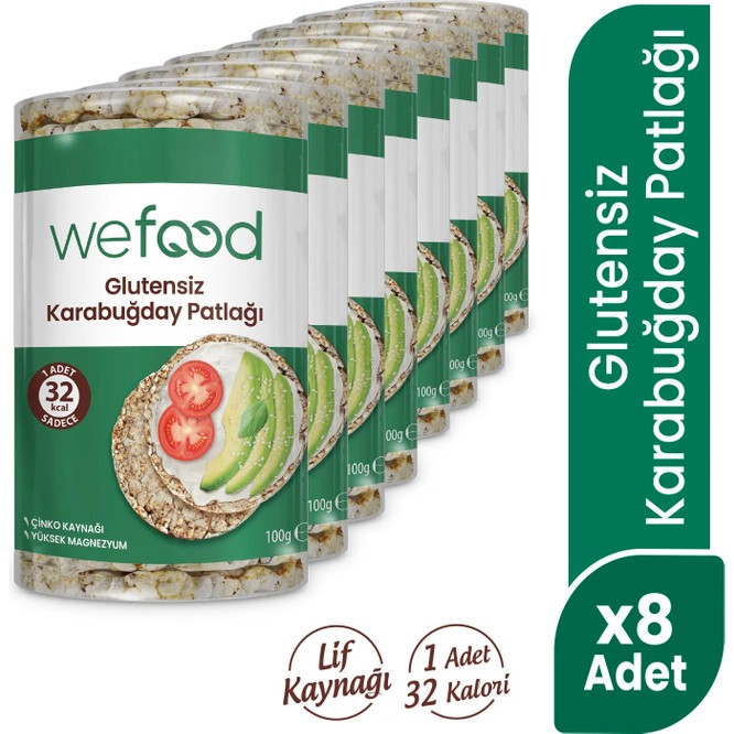 Wefood Karabuğday Patlağı 100 gr Gluten İçermeyen Sağlıklı Atıştırmalık 8'li Paket