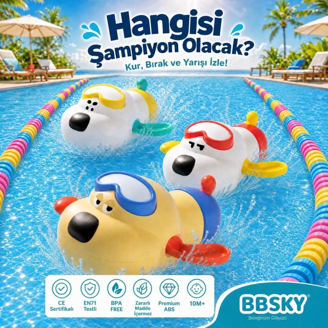 Bbsky 3'lü Sevimli Köpek Banyo Oyuncakları - Premium Abs Plastik ve Bpa Içermez - Kurmalı Mekanizmalı Su Üstünde Yüzen Eğitici Bebek Duş Seti - El-Göz Koordinasyonu Geliştiren Eğlenceli Banyo Arkadaşları