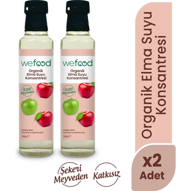 Wefood Organik Elma Suyu Konsantresi 340 gr 2'li Soğuk Sıkım Meyve Suyu Şeker İçermez