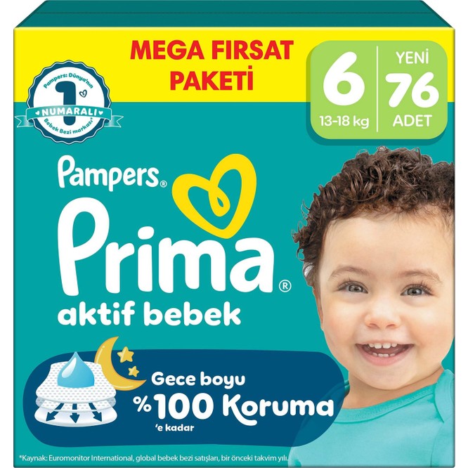 Prima Aktif Bebek Mega Fırsat Paketi 6 Beden 76 Adet