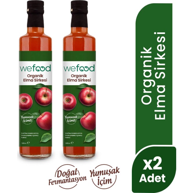 Wefood Organik Elma Sirkesi 500 ml 2'li Doğal Fermentasyon