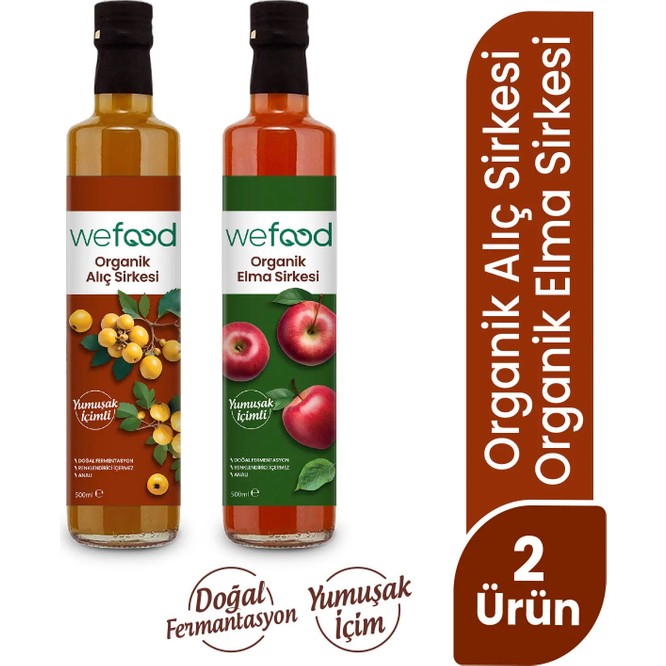 Wefood Organik Alıç Sirkesi 500 ml + Organik Elma Sirkesi 500 ml 8683347032600
