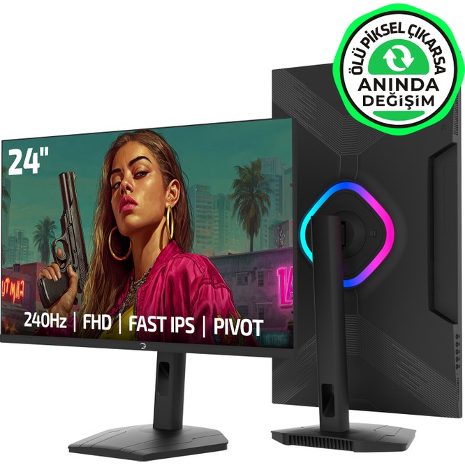 GamePower Lunis L25 24'' 240Hz 0.5Ms Fast IPS FHD RGB Pivot Gaming Monitör (Ölü Pikselde Anında Değişim)
