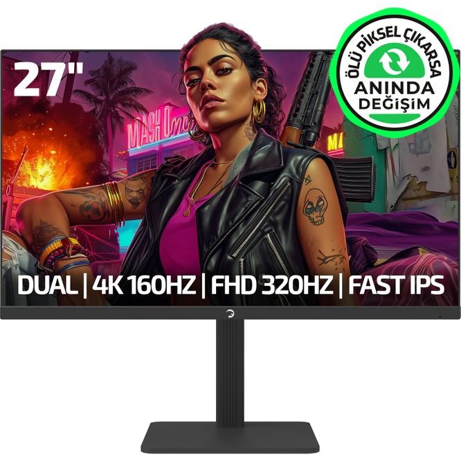 Gamepower Kaze Dual 27″ 0.5ms 4K 160Hz - Fhd 320Hz Fast IPS Pivot Dual Mod Gaming Monitör (Sıfır Ölü Piksel Garantili)