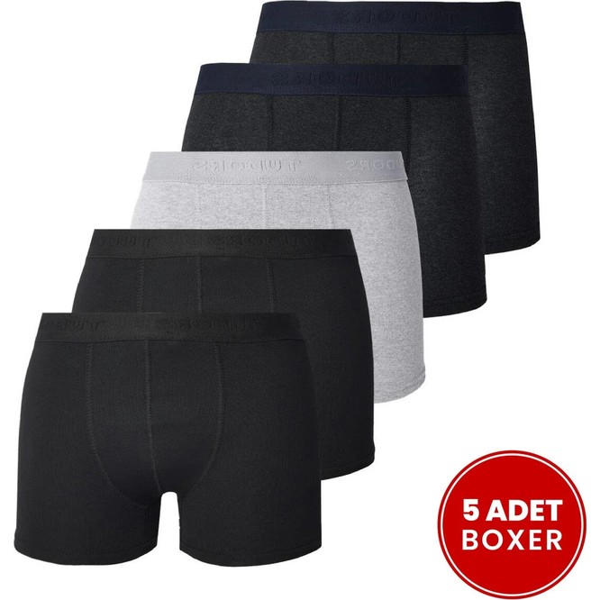 Erkek 5'li Pamuklu Likralı Esnek Kumaş Boxer