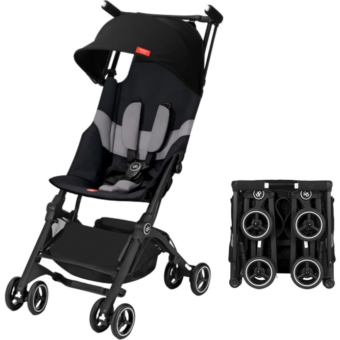 GB Pockit+ All Terrain Ultra Kompakt Hafif Seyahat Arabası, Gölgelik ve Yatan Koltuk, Kadife Siyah