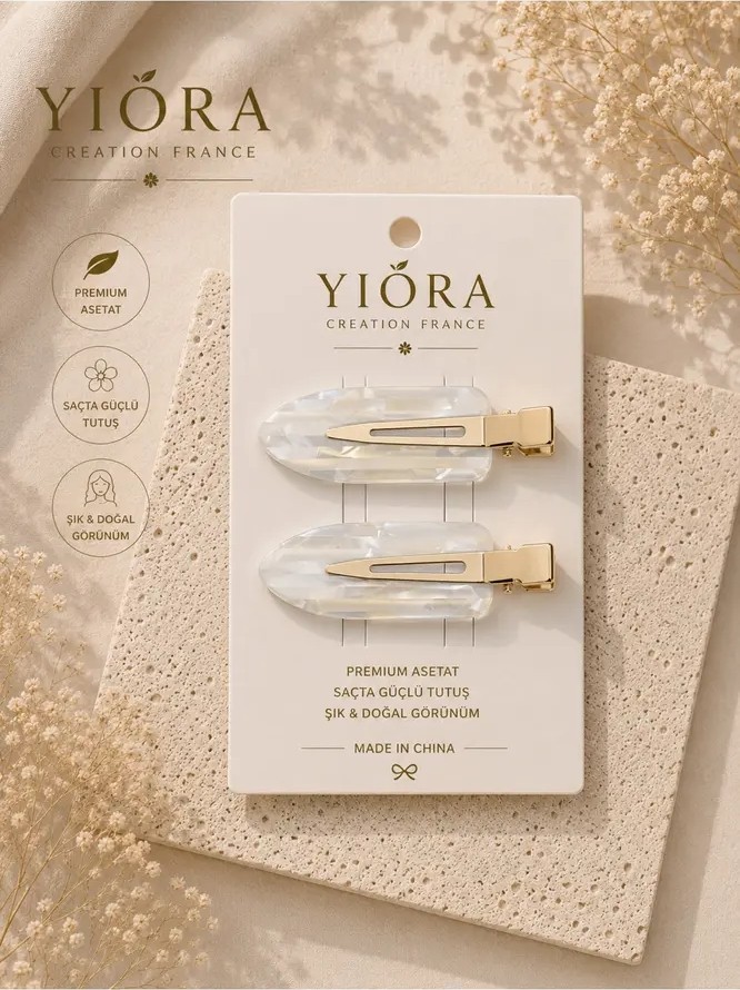 Yiora Kadın Premium Sedefli 2'li Iz Yapmayan Saç Makyaj Cilt Bakımı Klips Toka Seti