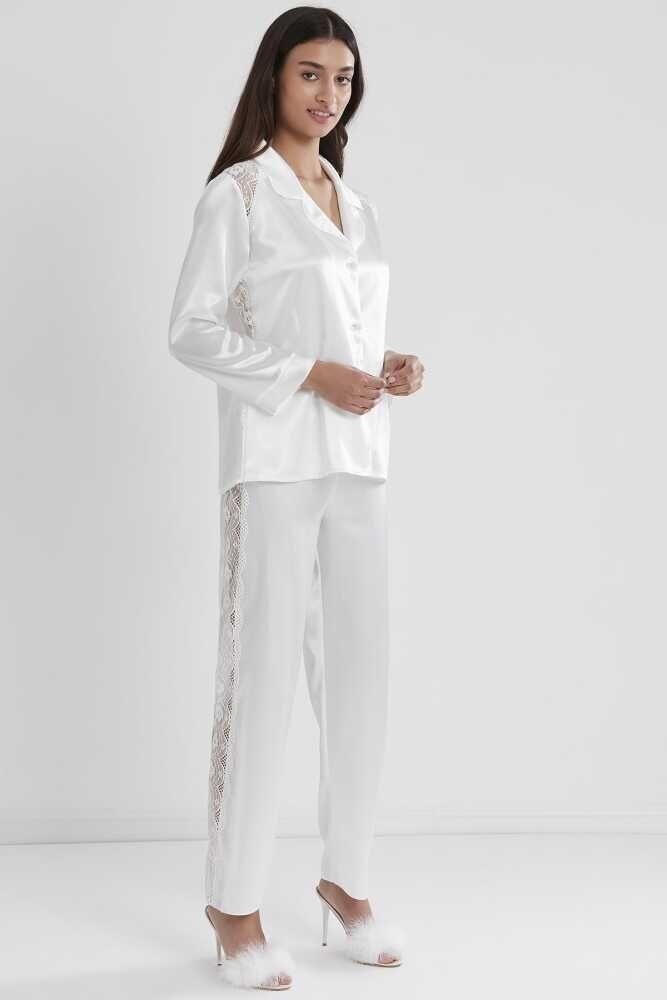 Pierre Cardin Saten Dantelli Pijama Takımı 1438 - Ekru görsel 6