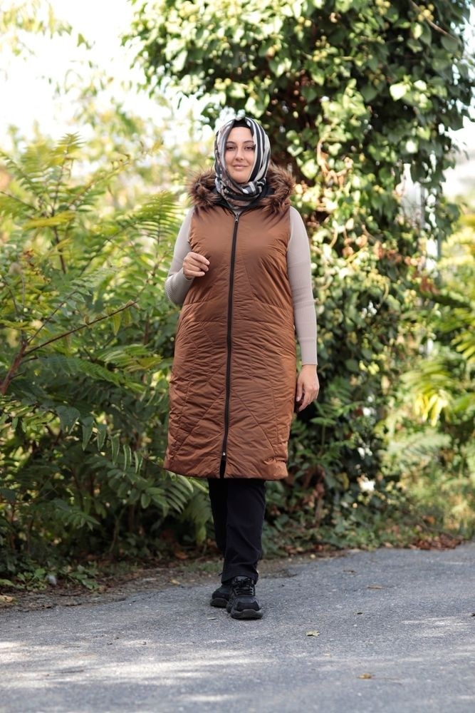 Zey&Ka Butik Büyük Beden Sapphire Çift Taraflı Fermuarlı Cepli Yelek görsel 3