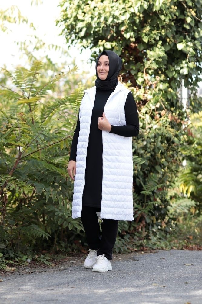 Zey&Ka Butik Büyük Beden Kapitone Penye Fermuarlı Kapüşonlu Yelek görsel 3