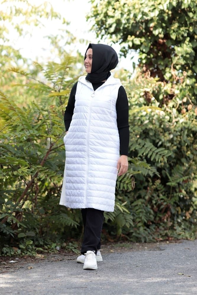 Zey&Ka Butik Büyük Beden Kapitone Penye Fermuarlı Kapüşonlu Yelek görsel 4