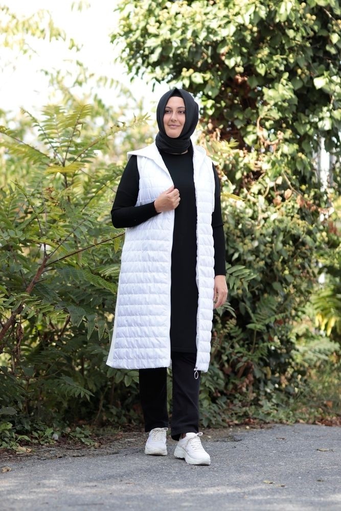 Zey&Ka Butik Büyük Beden Kapitone Penye Fermuarlı Kapüşonlu Yelek görsel 5