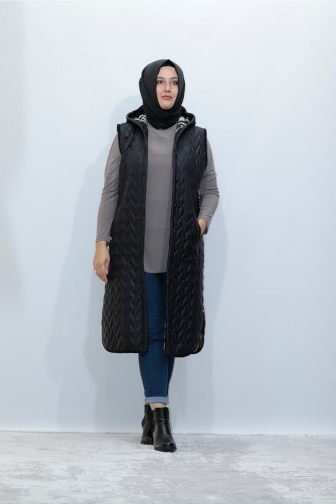 Zey&Ka Butik Zebra Desen Kürklü Kapitone Düğmeli Yelek görsel 2