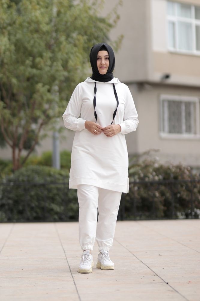 Zey&Ka Butik Kadın Beyaz Büyük Beden Cepli Eşofman Takım
