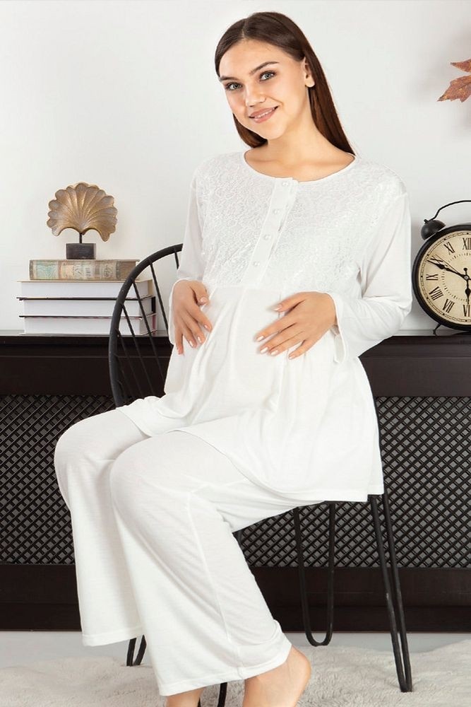 Lady Time Göğüs ve Omuz Dantel Detaylı Kadın Hamile Pijama Takımı 1030 görsel 5