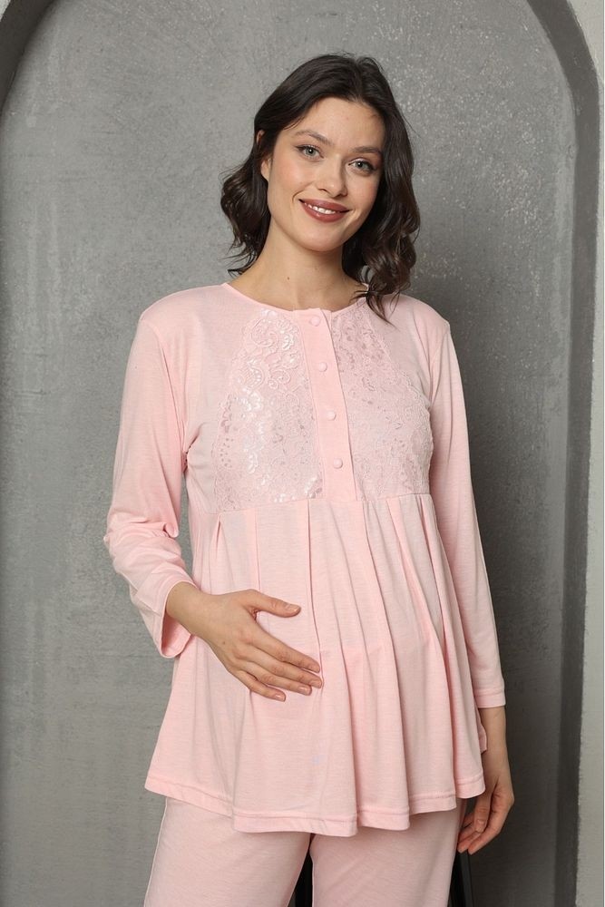 Lady Time Saray Incisi Göğüs Dantel Detaylı Kadın Hamile Pijama Takımı 1032 görsel 8
