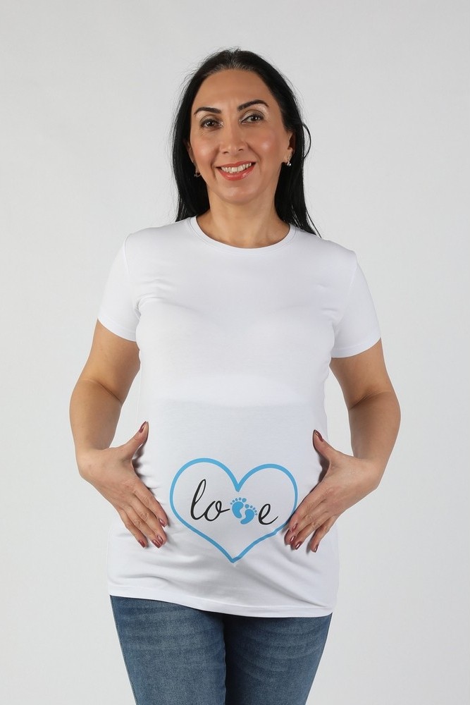 Balins Hamile Love Tişört Mavi Baskılı