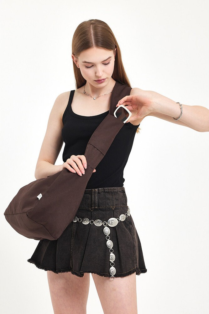 Mute Bag Classic Kanvas Kahve Rengi Tote The School Bag Çapraz ve Omuz Çantası BOY 27 X EN 35