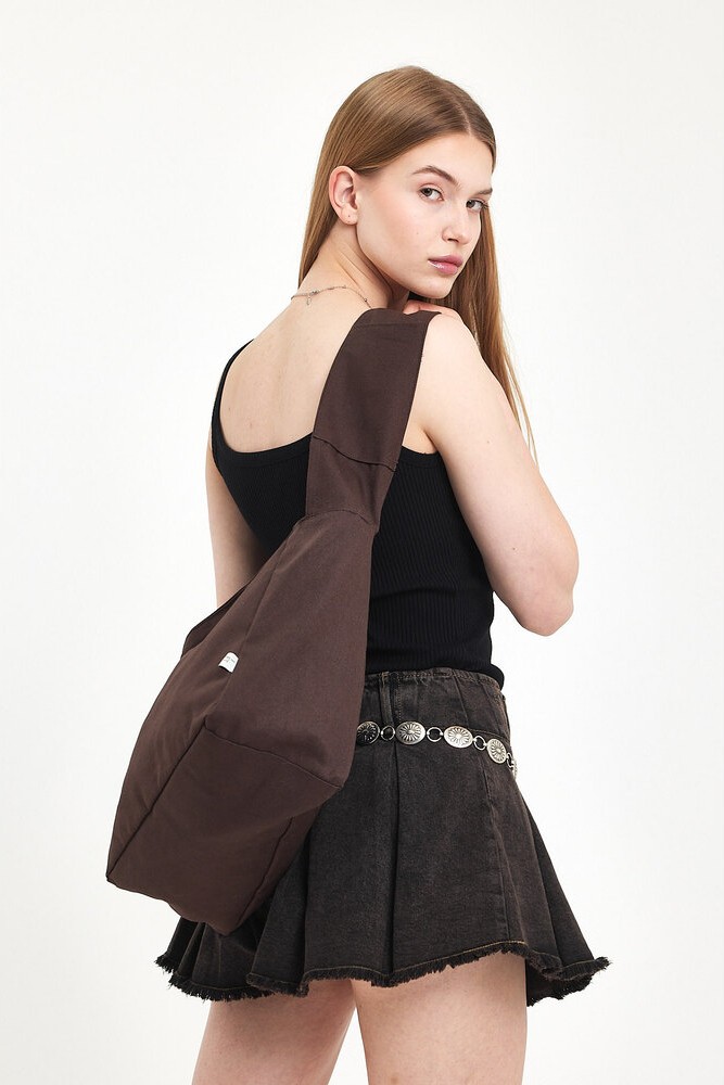 Mute Bag Classic Kanvas Kahve Rengi Tote The School Bag Çapraz ve Omuz Çantası BOY 27 X EN 35 görsel 5