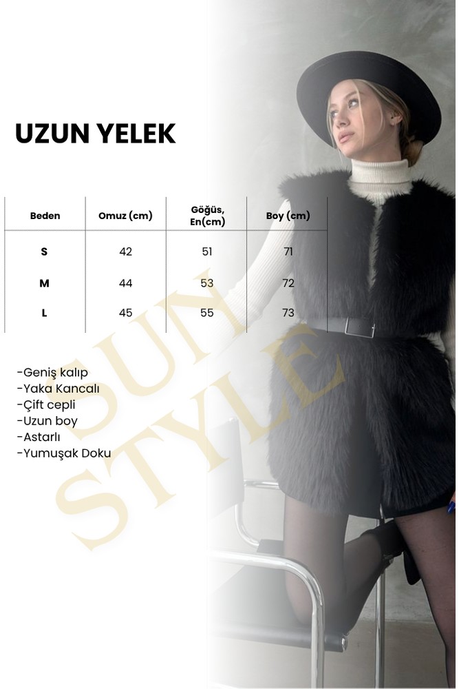 Sun Style Kürk ve Astarlı & Cepli Uzun Yelek görsel 2