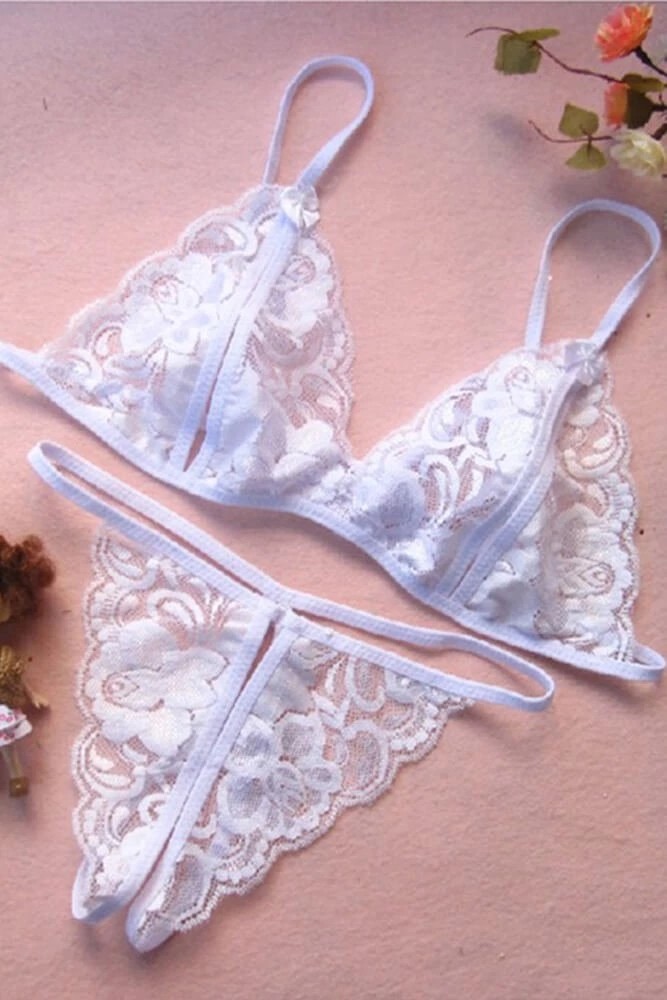 Lisinya Beyaz Dantelli Fantazi Sütyen ve G-String Takımı TM2090 görsel 2