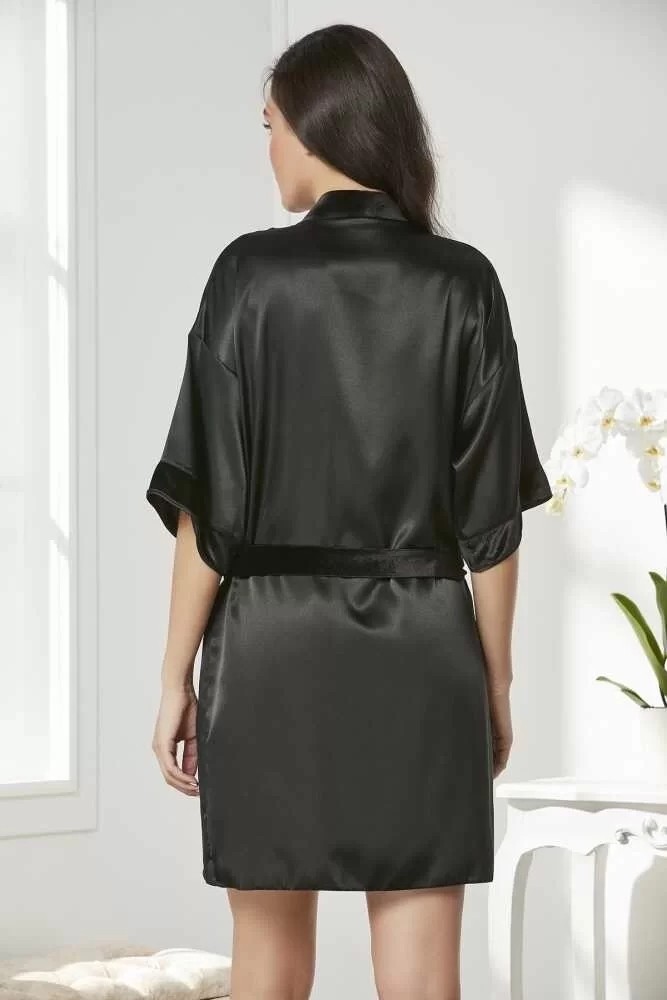 Melonika Pierre Cardin 4045 Kadife Saten Dantelli Gecelik ve Sabahlık Takımı görsel 2