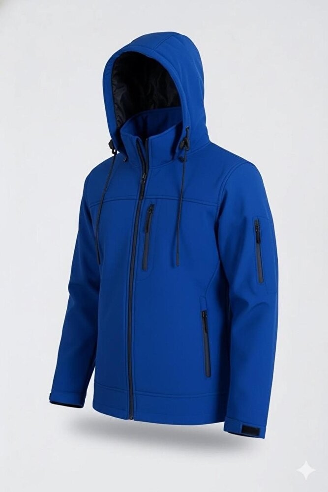 Vatan Tekstil Erkek Slim Fit Softshell Kapüşonlu Erkek Mont Su Itici Rüzgar Geçirmez görsel 3