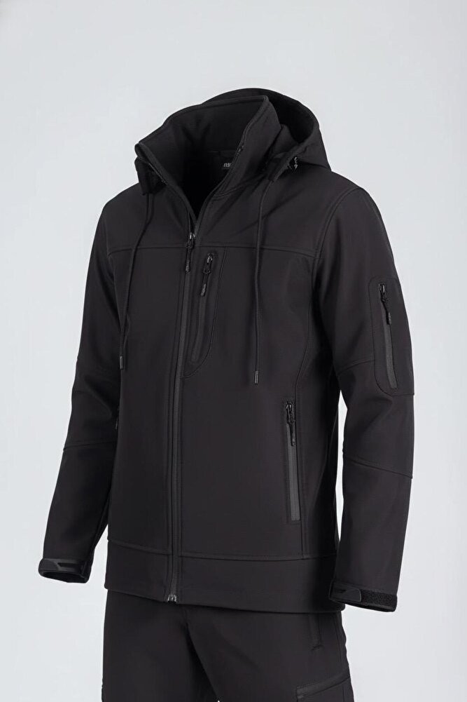 Vatan Tekstil Erkek Slim Fit Softshell Kapüşonlu Erkek Mont Su Itici Rüzgar Geçirmez görsel 6