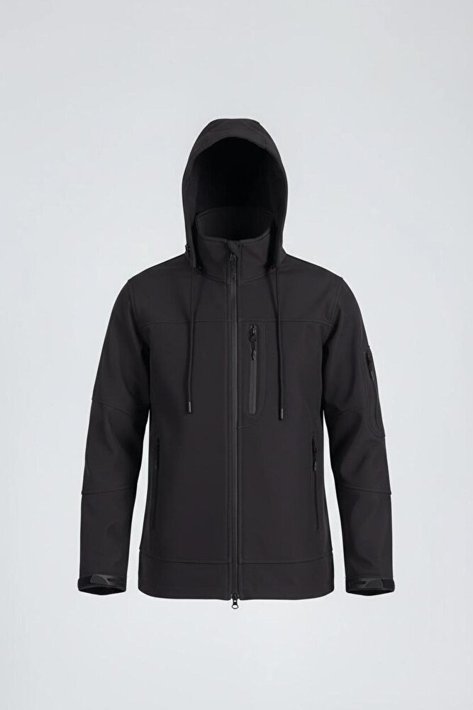 Vatan Tekstil Erkek Slim Fit Softshell Kapüşonlu Erkek Mont Su Itici Rüzgar Geçirmez görsel 7