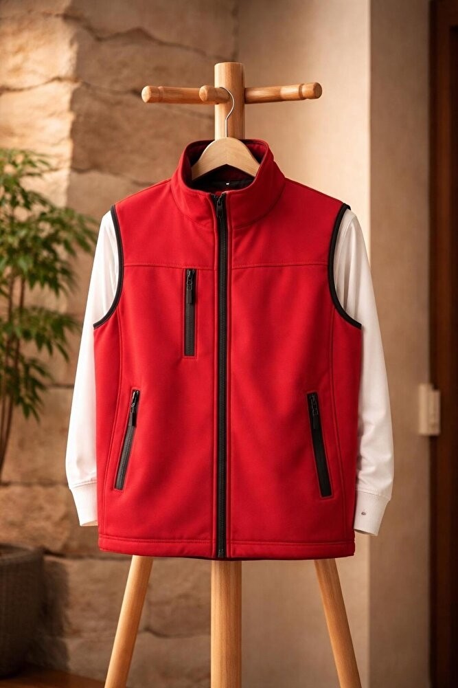 Vatan Tekstil Dik Yaka Slim Fit 3 Cepli Softshell Erkek Yelek Su Itici Kumaş görsel 4