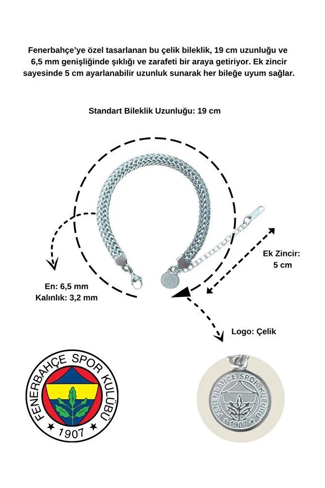 Fenerbahçe Fb Örme Çelik Bileklik Kadın Erkek Kullanıma Uygun görsel 2