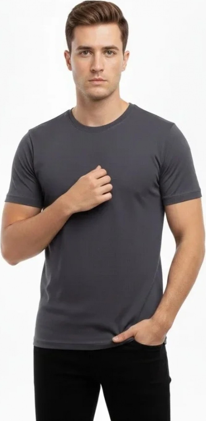 Pileli Store Erkek T-Shirt Bisiklet Yaka Slim Fit Dar Kesim Likralı Tişört Günlük Basic Body - Füme görsel 4