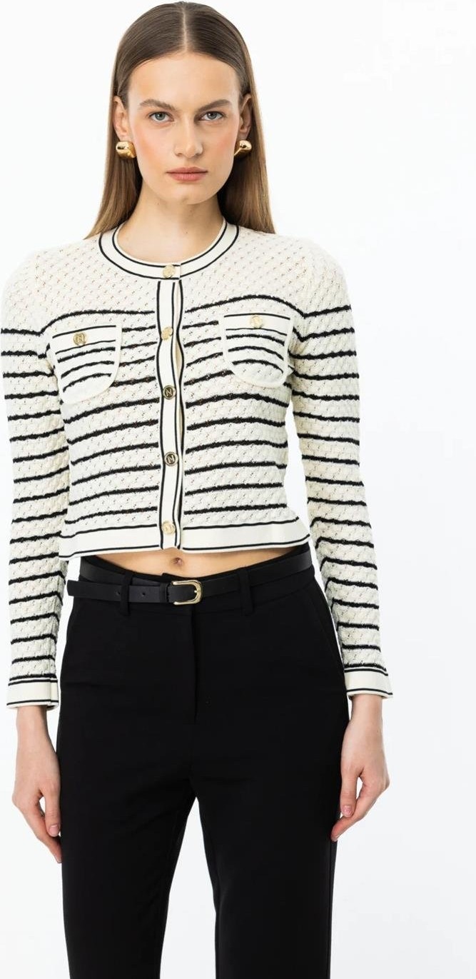 Nazen Giyim Çizgili Crop Krem Kadın Hırka 53901-2Y5