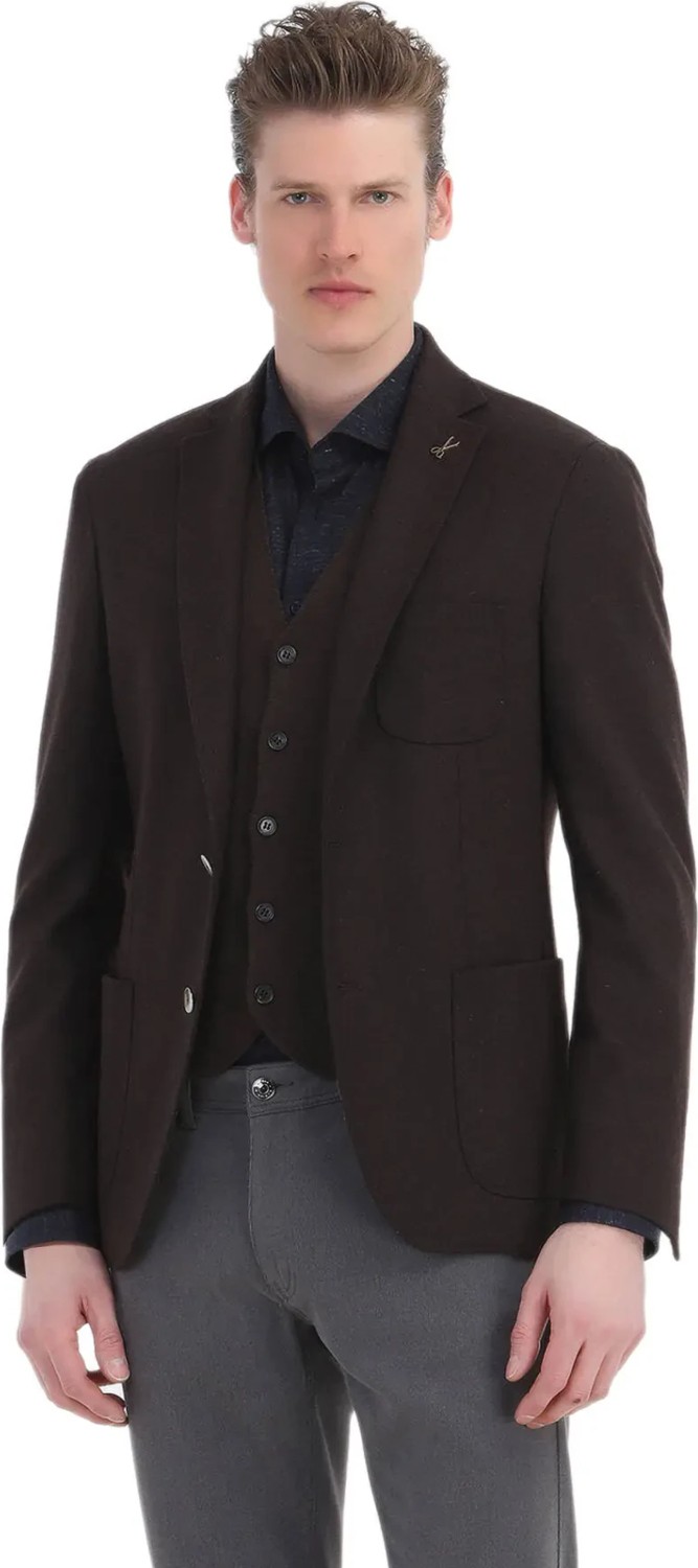 Ramsey Kahverengi Regular Fit V Yaka Casual Örme Triko Yelek görsel 8