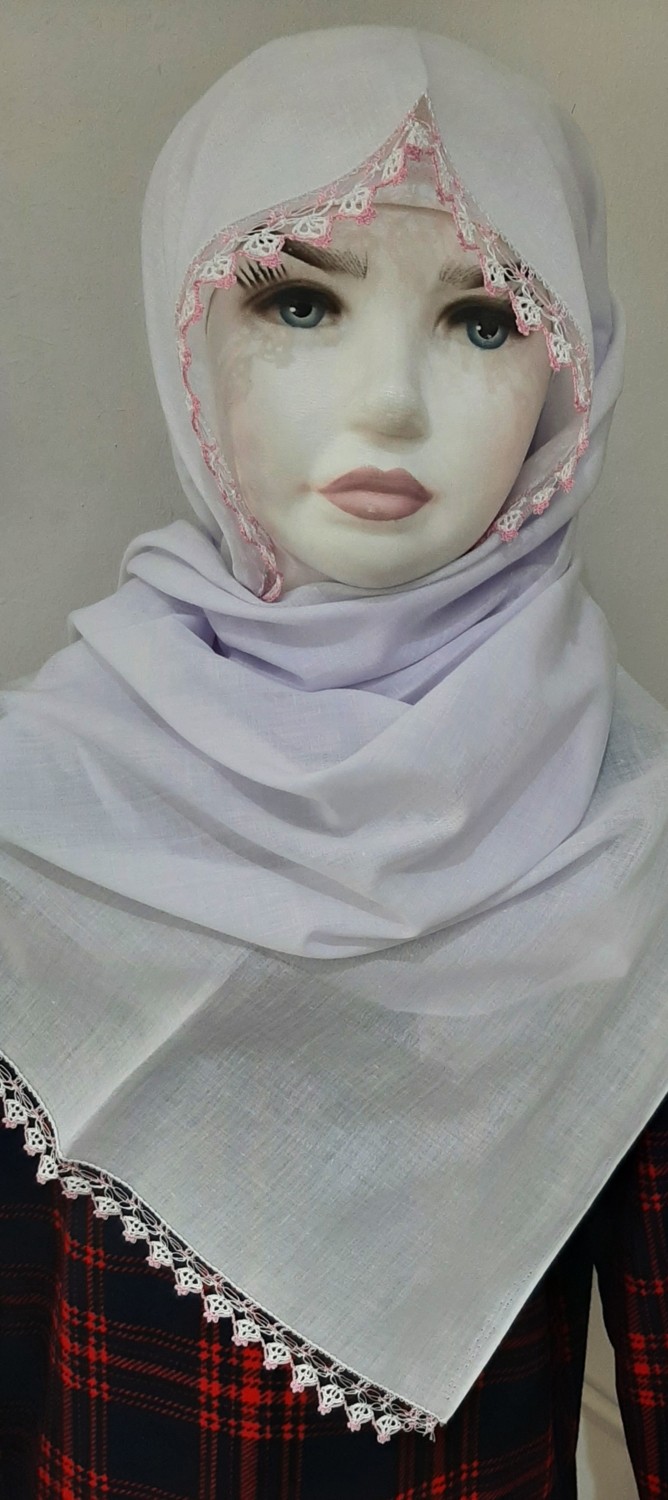 El Emeği Iki Taraf Tığ Beyaz Baş Örtüsü En-Boy 90cm