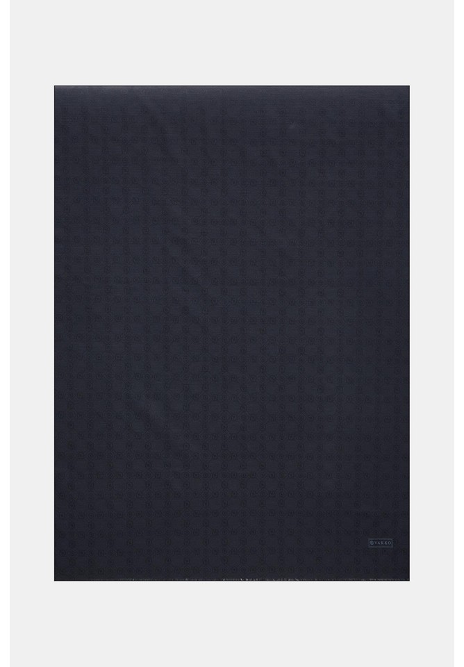Vakko Pamuk Ipek Monogram Şal 40752-KOYU Lacivert görsel 6