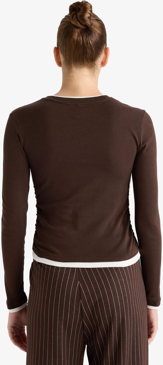 DeFacto %100 Pamuk Slim Fit Ribana Tişört E6548AX25AU görsel 8