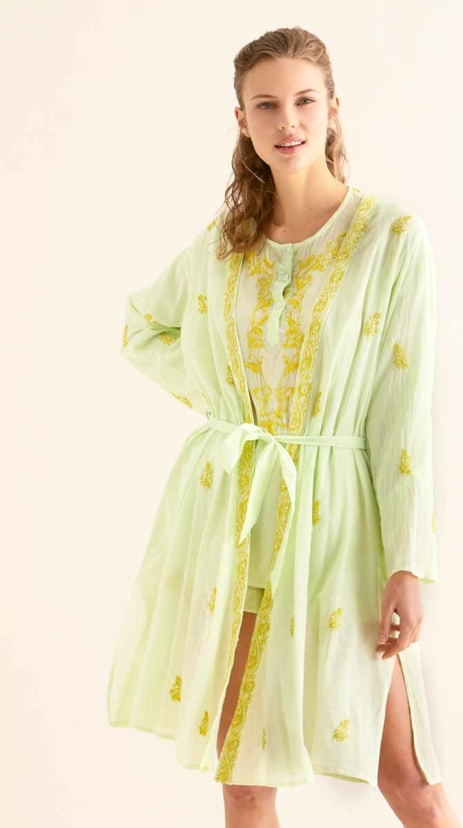 ROMAN İşlemeli Açık Kimono Açık Yeşil Y9962101_436 görsel 7